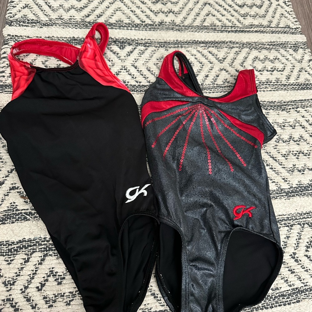 GK Kids One Piece Leotard Set - Black and Red Sparkle